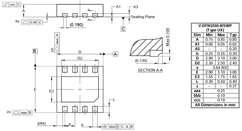 Mechanical Drawing - Diodes Incorporated AP7347EQ LDO Voltage Regulators